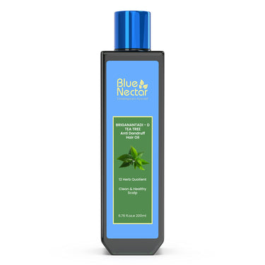 Blue Nectar Anti Dandruff Hair Oil with Neem & Tea Tree Hair Oil | Ayurvedic Non-Sticky Hair Oil for Dry Scalp and Dandruff | Plant Based Hair Oil for Men & Women (12 Herbs, 200ml)